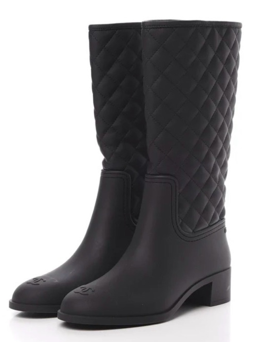 Authentic Chanel  Women’s Black Quilted Rain Boots Interlocking CC Size 38